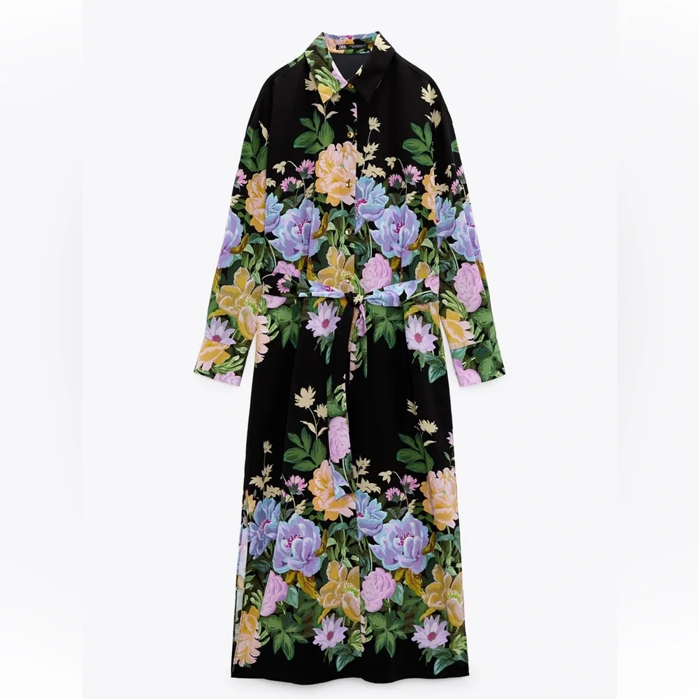 Zara Floral Satin Effect Dress - Picture 7 of 8